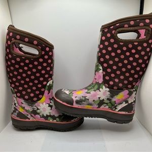 Bogs Sz 12 Flower Dots Rubber Slip-on Waterproof -30 Degrees Boots.